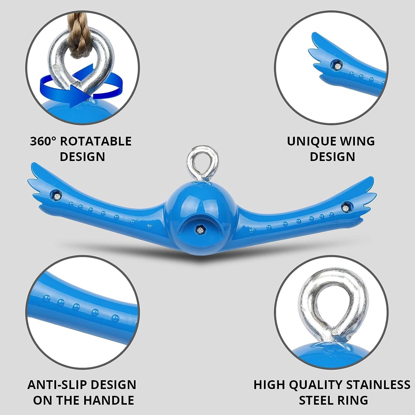 Ninja-Twister Swing Spins Set: Slackline Attachments - 360° Handle Twist-Spin Flips Toy Activate Ninja Powers Warrior Accessories Kids Hang Toys for Playground Backyard Blue