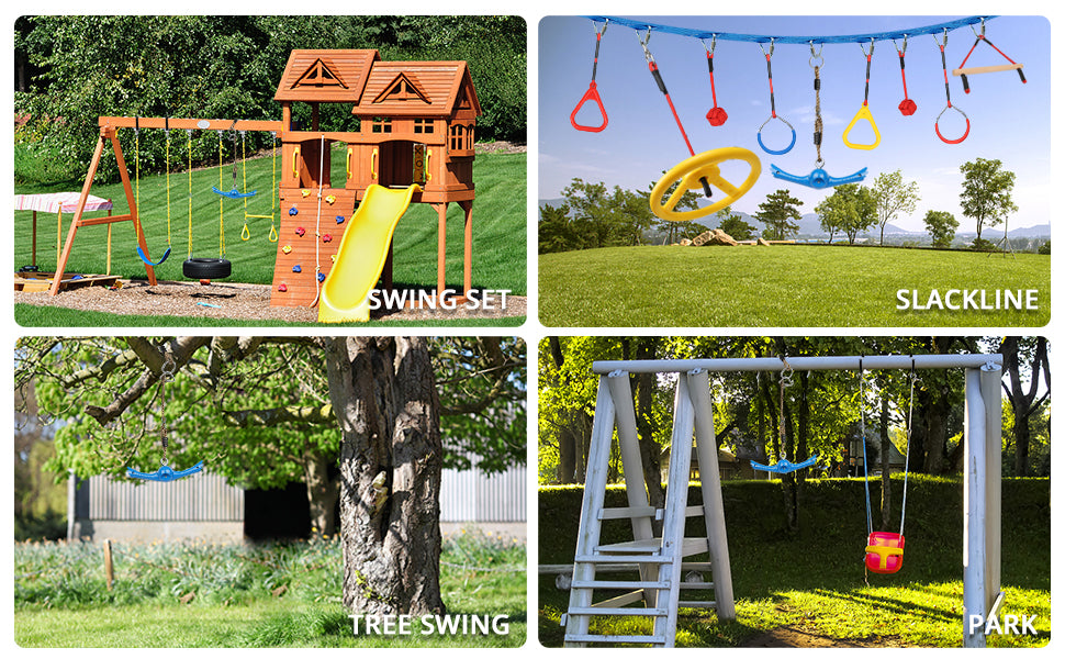 Ninja-Twister Swing Spins Set: Slackline Attachments - 360° Handle Twist-Spin Flips Toy Activate Ninja Powers Warrior Accessories Kids Hang Toys for Playground Backyard Blue