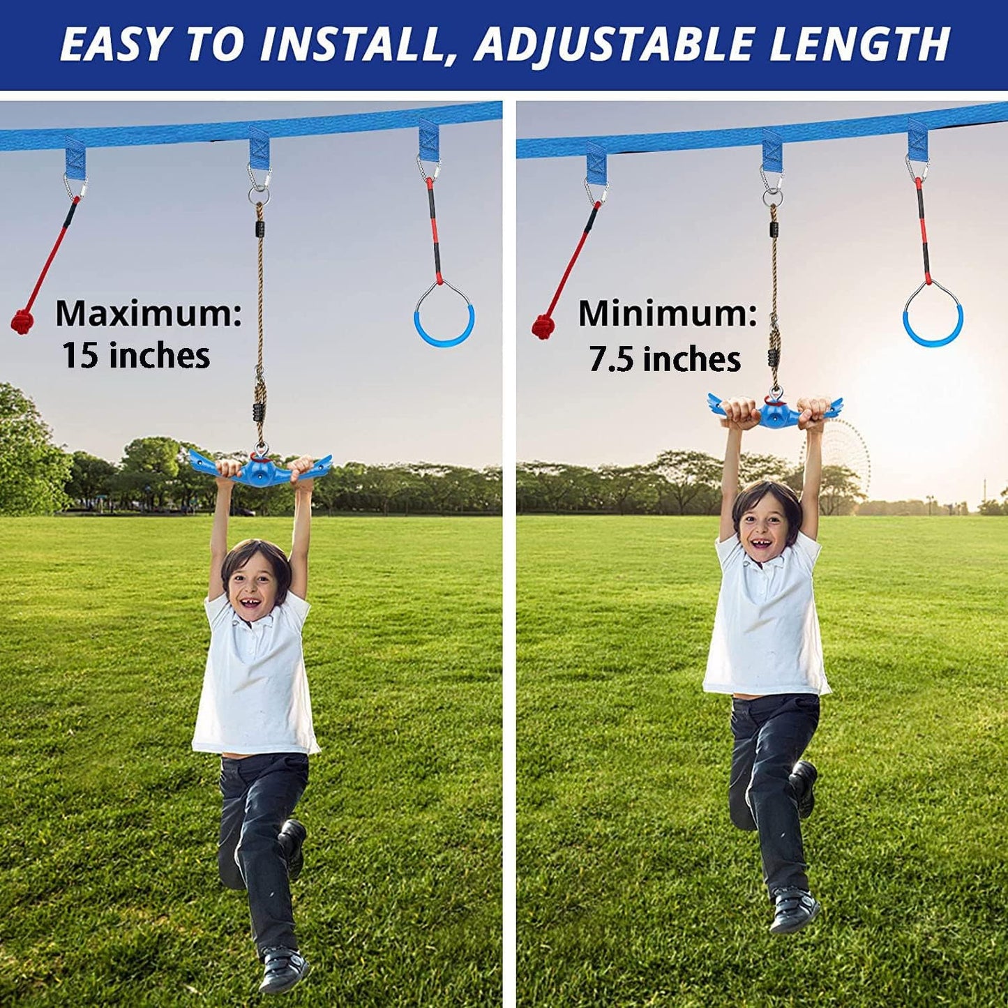 Ninja-Twister Swing Spins Set: Slackline Attachments - 360° Handle Twist-Spin Flips Toy Activate Ninja Powers Warrior Accessories Kids Hang Toys for Playground Backyard Blue