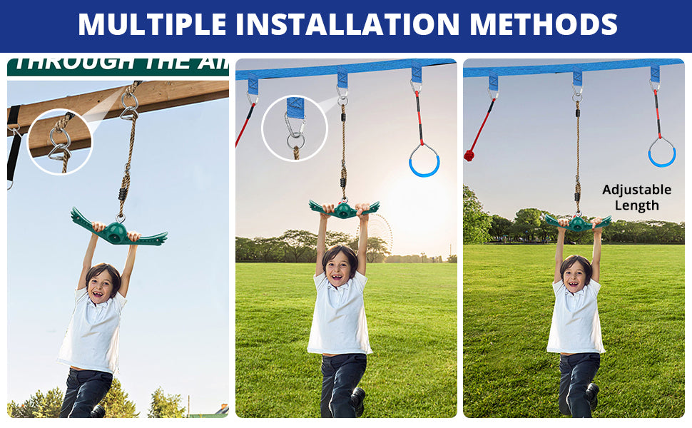 Swing Spins Set: 360° Handle Twist-Spin Flips Toy - Slackline Attachments Activate Play Powers - Accessories for Kids' Playground and Backyard Fun, Green